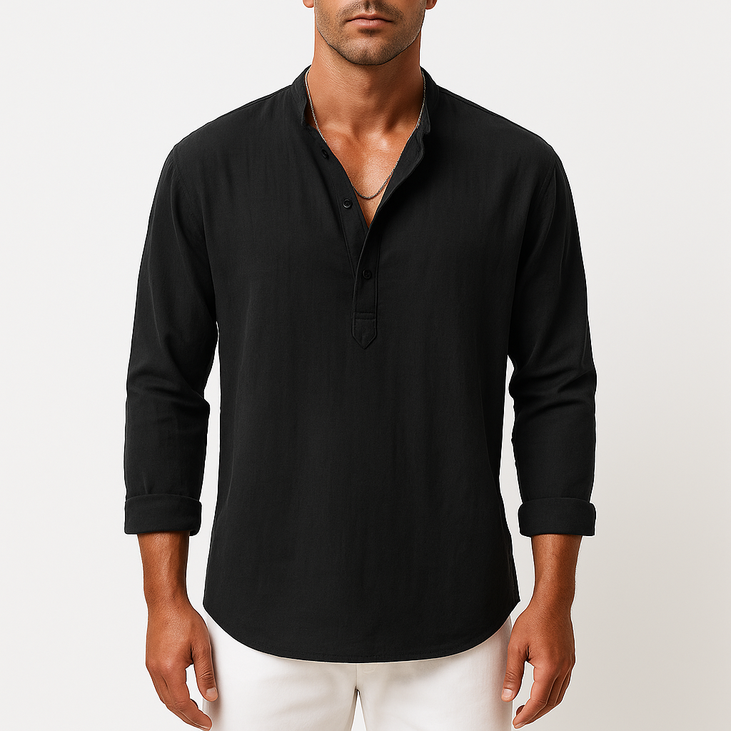 Men's Regular Fit Cotton-Linen Blend Shirt - Long Sleeve, Lightweight