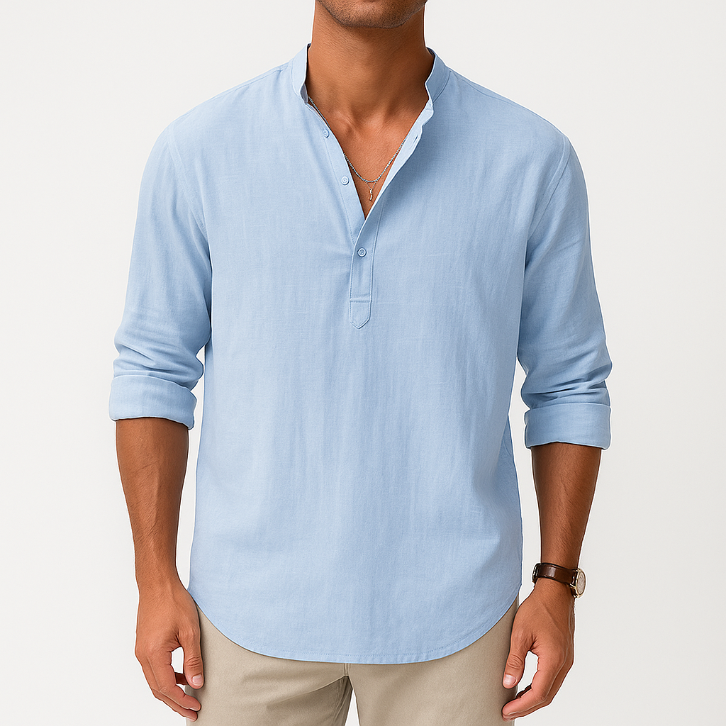 Men's Regular Fit Cotton-Linen Blend Shirt - Long Sleeve, Lightweight