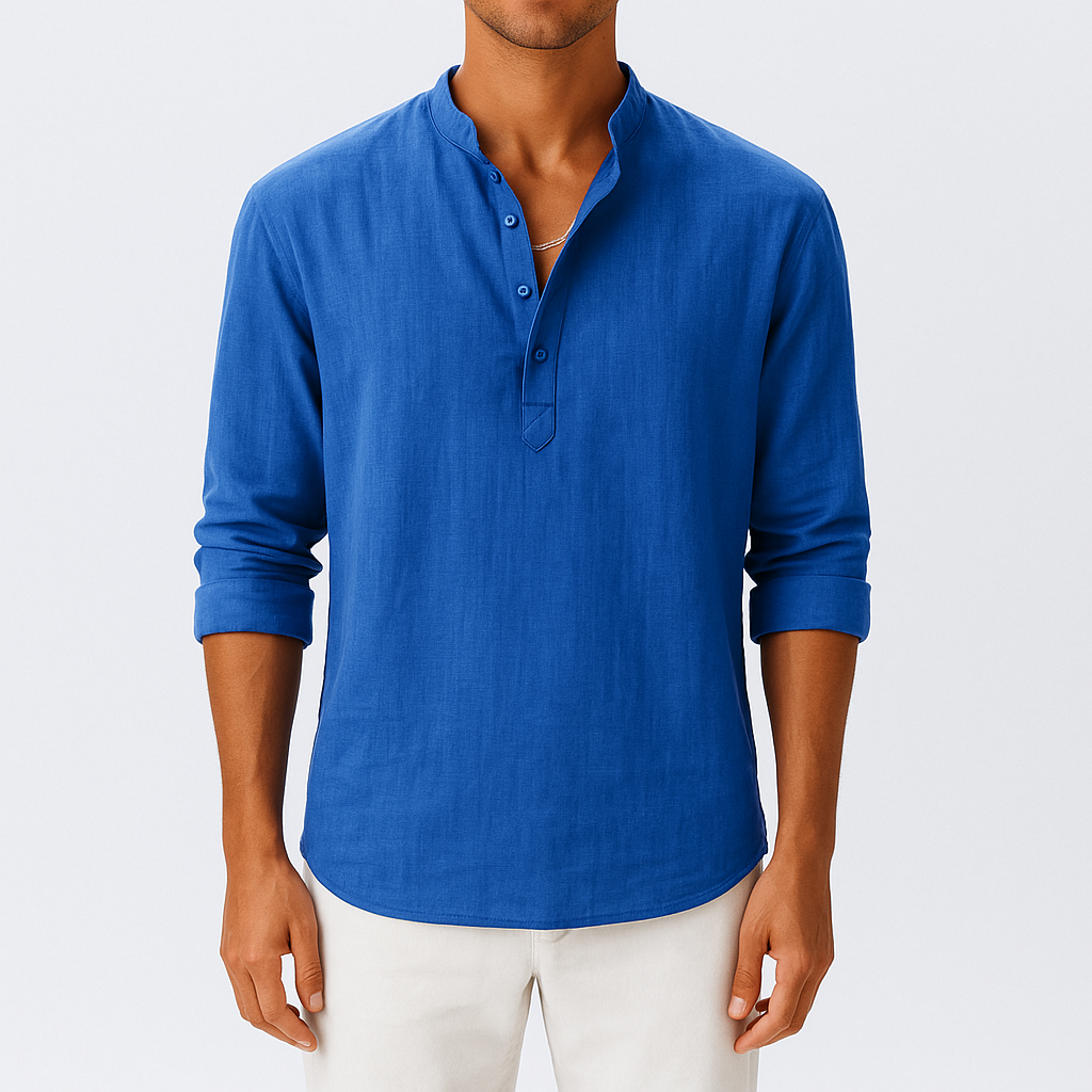 Men's Regular Fit Cotton-Linen Blend Shirt - Long Sleeve, Lightweight