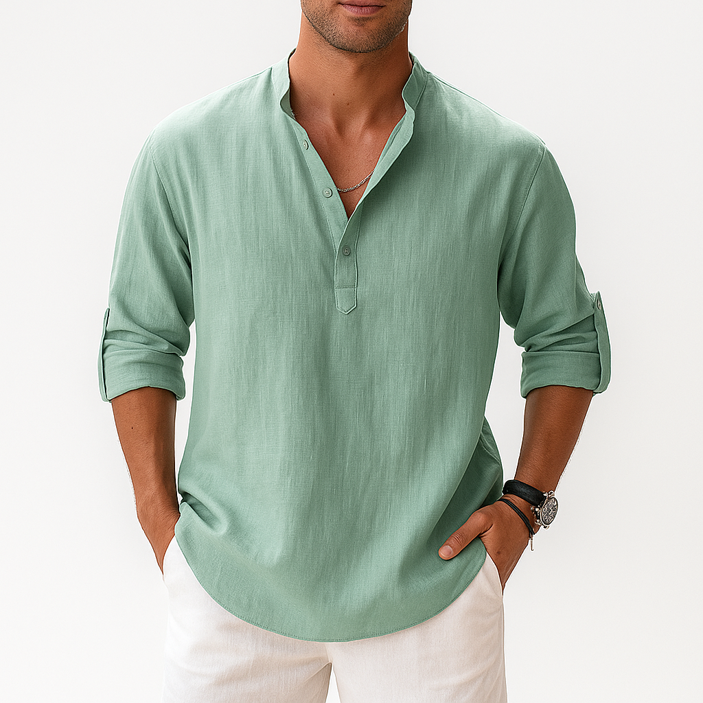 Men's Regular Fit Cotton-Linen Blend Shirt - Long Sleeve, Lightweight