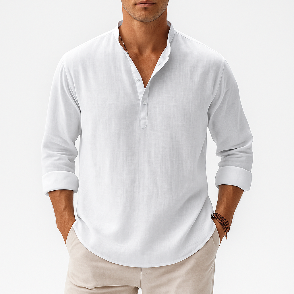 Men's Regular Fit Cotton-Linen Blend Shirt - Long Sleeve, Lightweight