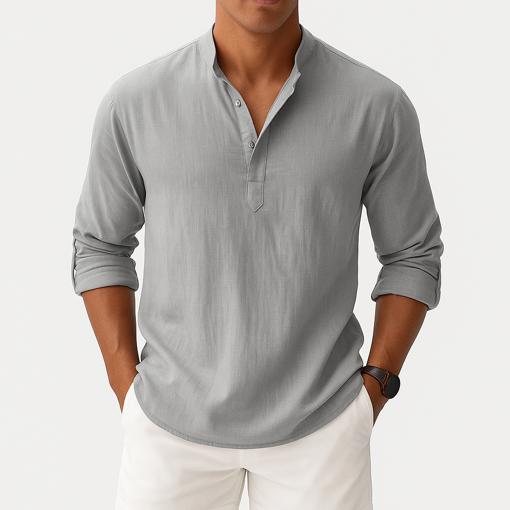 Men's Regular Fit Cotton-Linen Blend Shirt - Long Sleeve, Lightweight