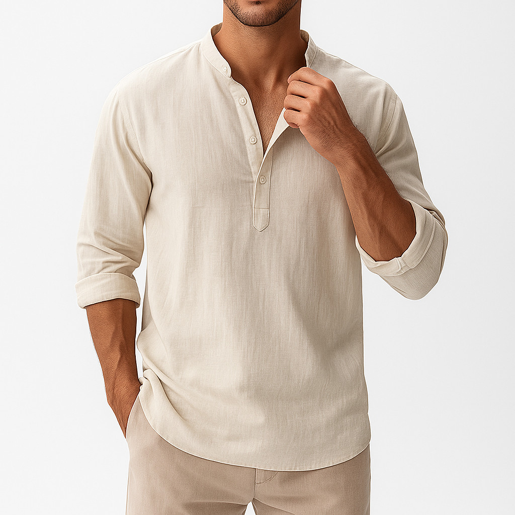 Men's Regular Fit Cotton-Linen Blend Shirt - Long Sleeve, Lightweight