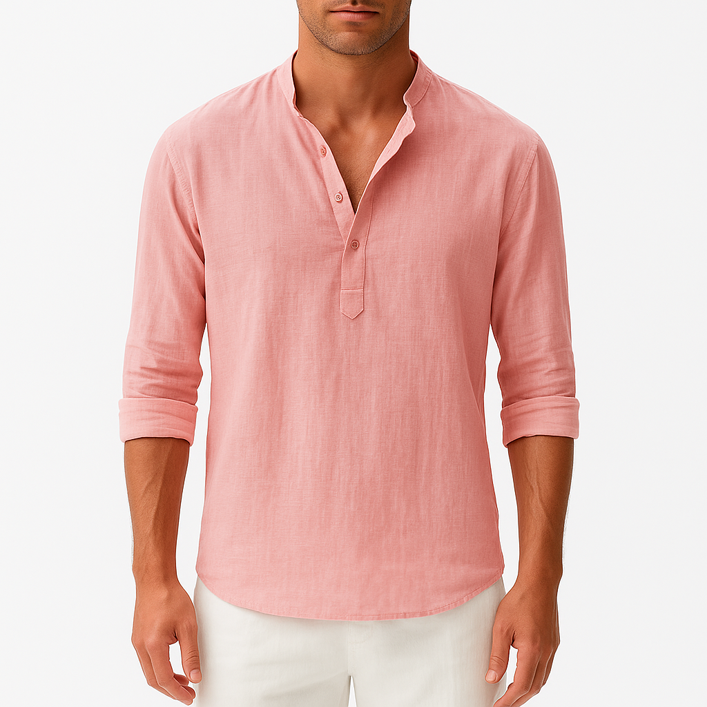 Men's Regular Fit Cotton-Linen Blend Shirt - Long Sleeve, Lightweight