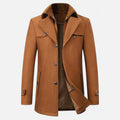 Men's Mid-Length Wool Trench Coat with Double Collar and Zip Closure
