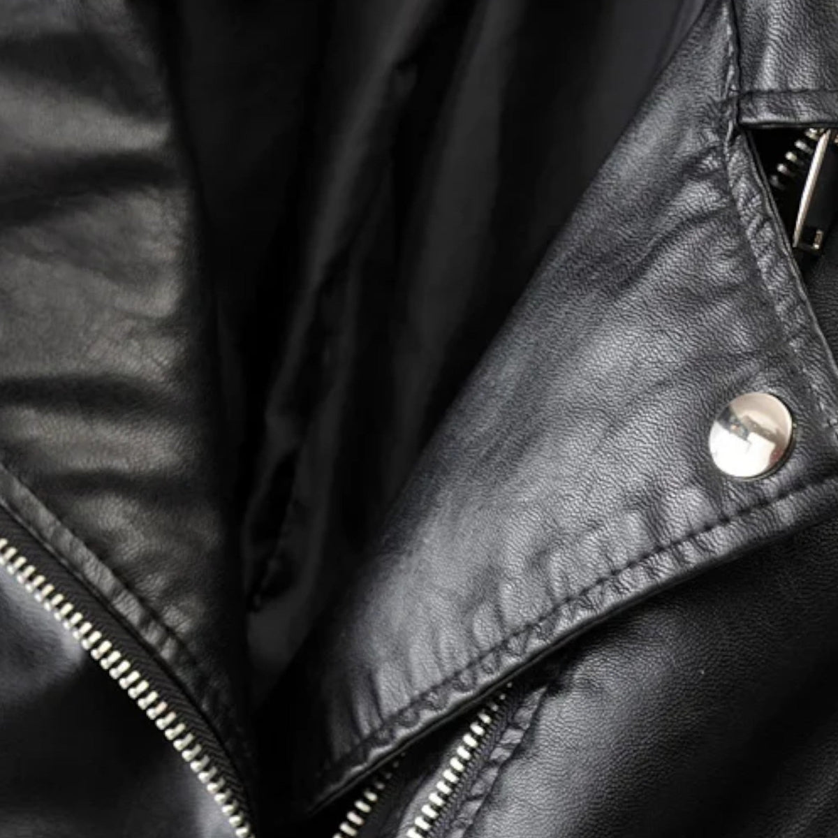 Men's Leather Biker Jacket - Black