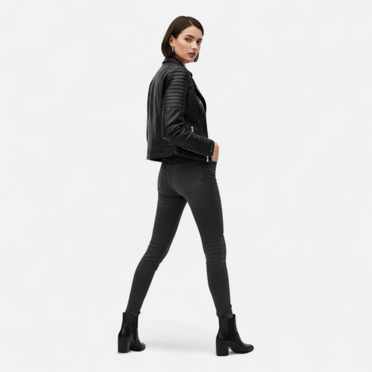 Men's Leather Biker Jacket - Black
