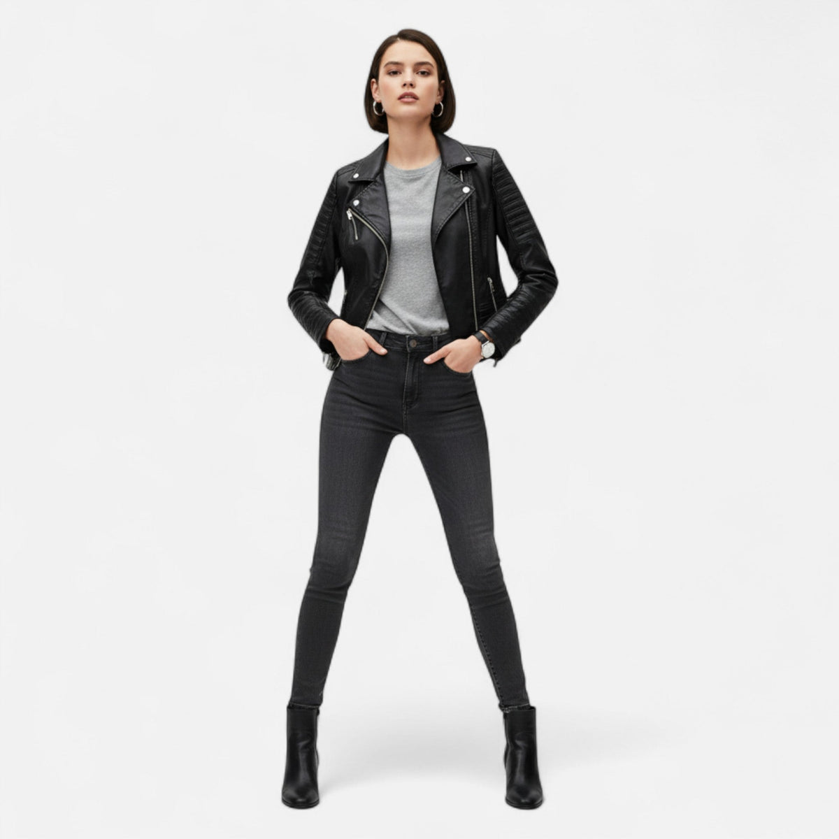 Men's Leather Biker Jacket - Black
