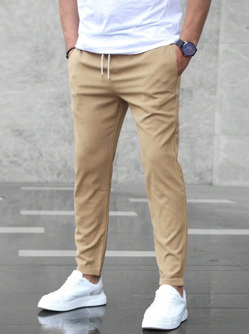Men's Straight-Leg Polyester Pants - Wrinkle Resistant, Drawstring Waist, Lightweight