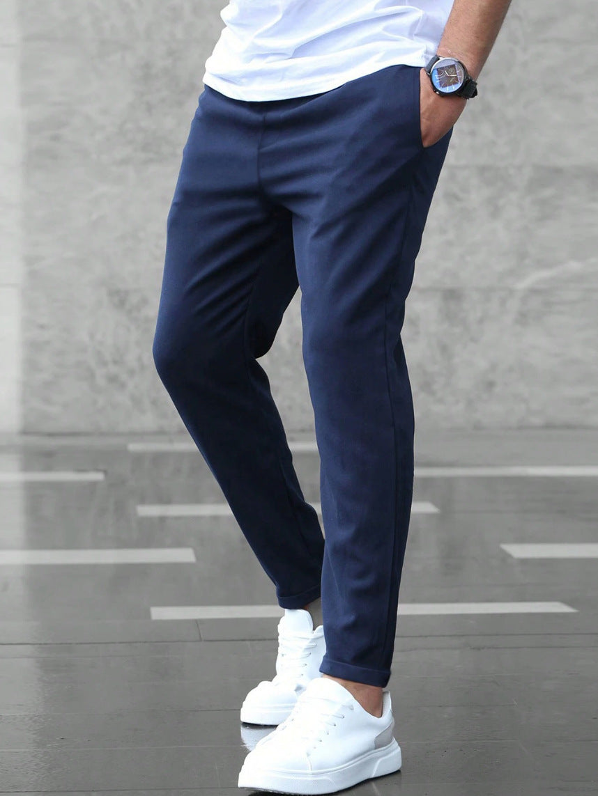 Men's Straight-Leg Polyester Pants - Wrinkle Resistant, Drawstring Waist, Lightweight