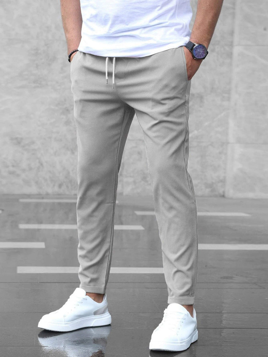 Men's Straight-Leg Polyester Pants - Wrinkle Resistant, Drawstring Waist, Lightweight