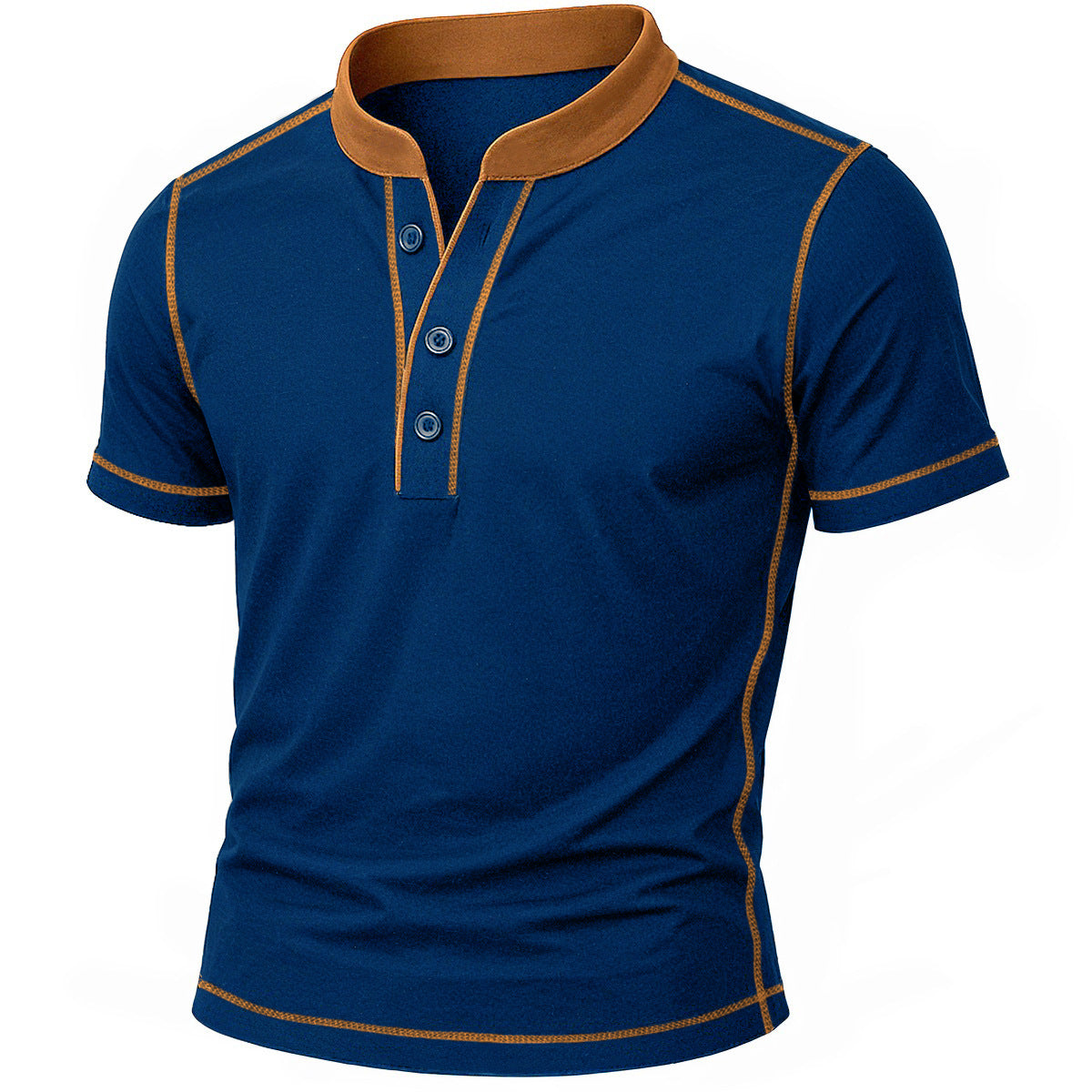 Men's Cotton Blend Henley Shirt with Three-Button Neck and Contrast Trim