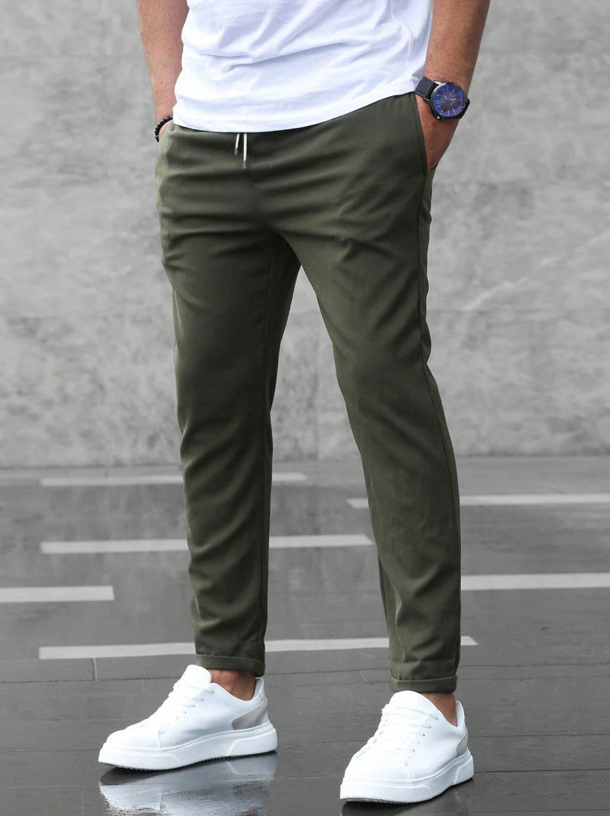 Men's Straight-Leg Polyester Pants - Wrinkle Resistant, Drawstring Waist, Lightweight
