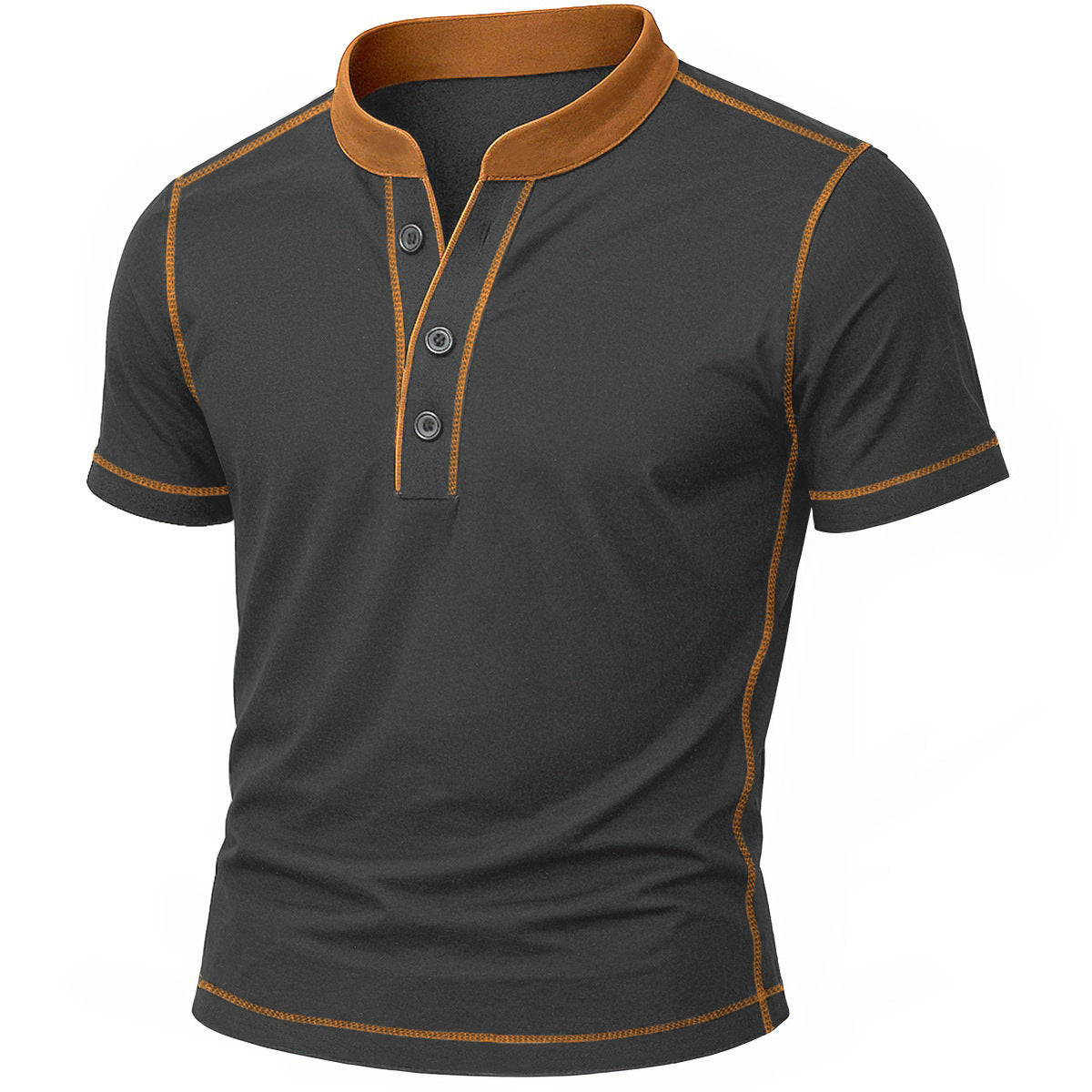 Men's Cotton Blend Henley Shirt with Three-Button Neck and Contrast Trim