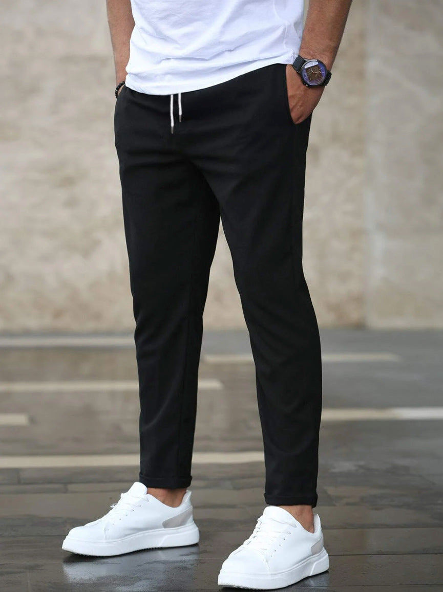 Men's Straight-Leg Polyester Pants - Wrinkle Resistant, Drawstring Waist, Lightweight