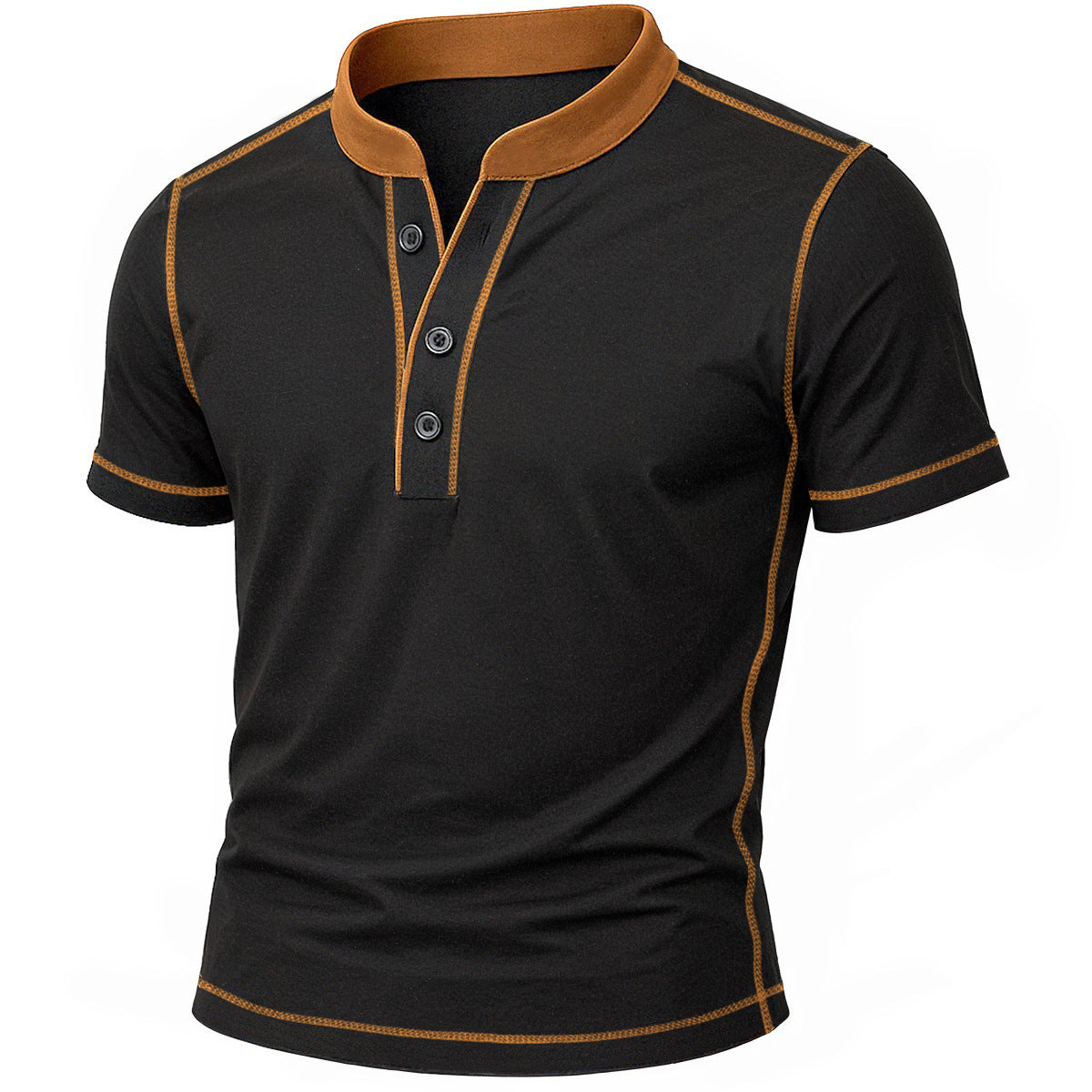 Men's Cotton Blend Henley Shirt with Three-Button Neck and Contrast Trim