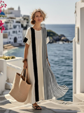 Elara | Round Neck Short Sleeve Striped Maxi Dress