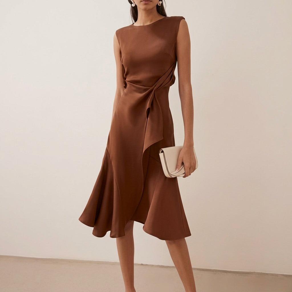 Women's Draped Asymmetrical Midi Dress