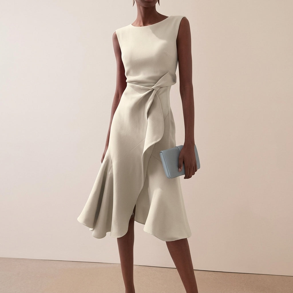 Women's Draped Asymmetrical Midi Dress
