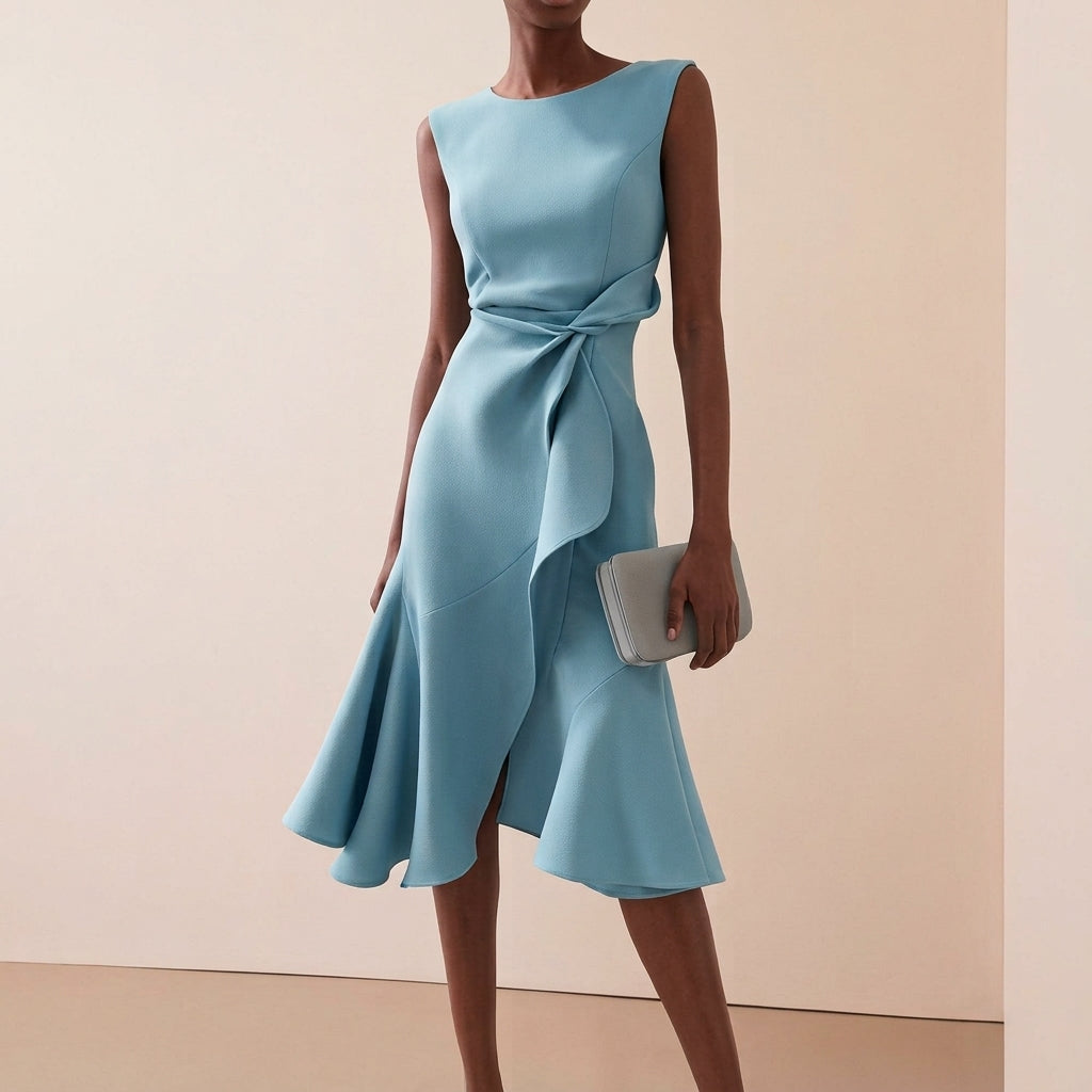 Women's Draped Asymmetrical Midi Dress