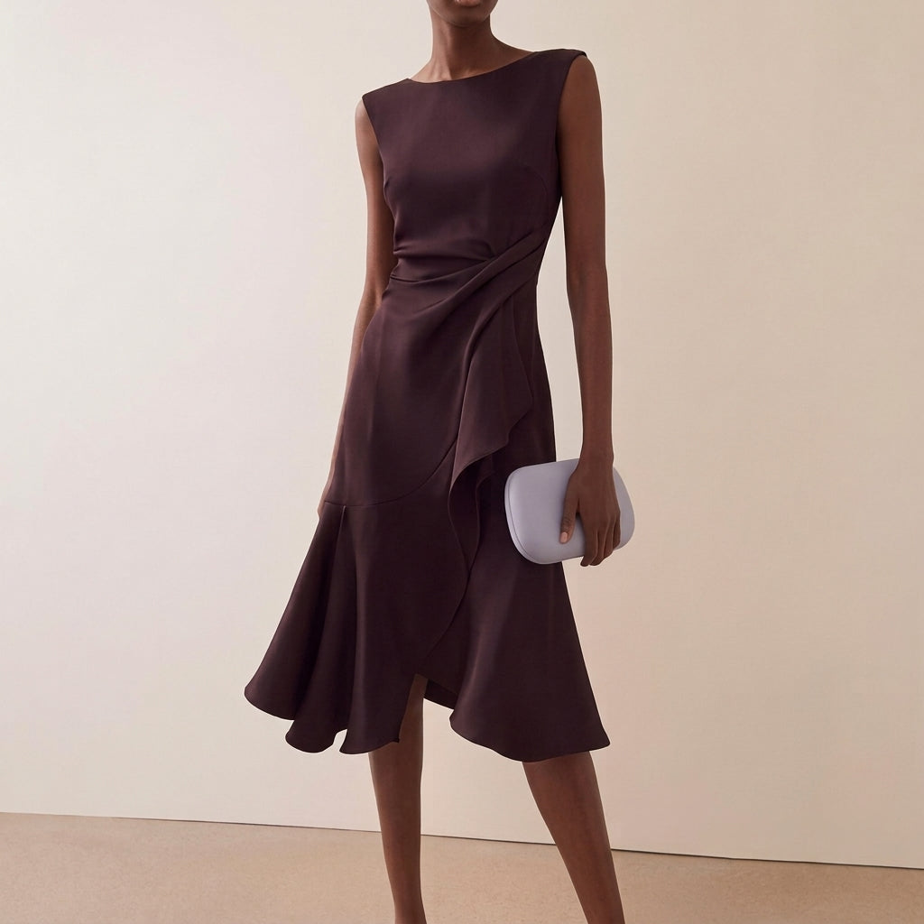 Women's Draped Asymmetrical Midi Dress
