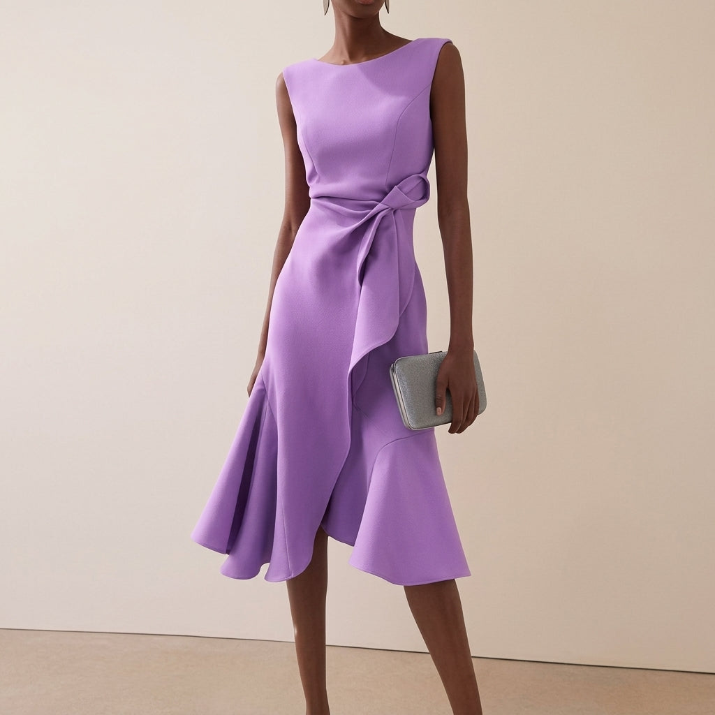 Women's Draped Asymmetrical Midi Dress