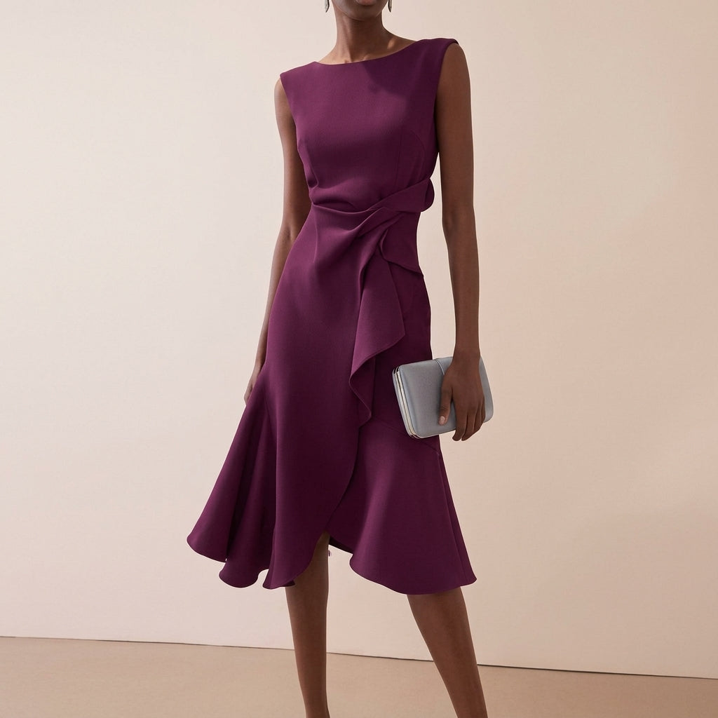 Women's Draped Asymmetrical Midi Dress