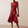 Women's Draped Asymmetrical Midi Dress