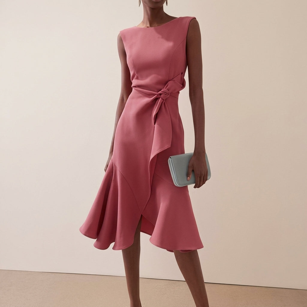 Women's Draped Asymmetrical Midi Dress