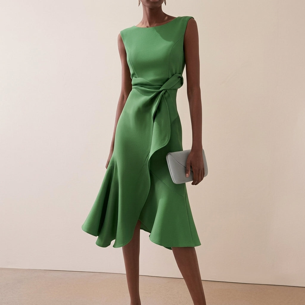 Women's Draped Asymmetrical Midi Dress