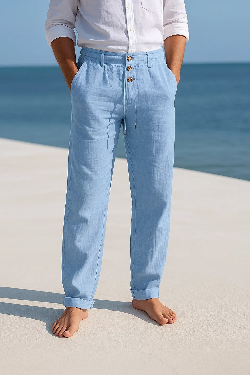 Men's Lightweight Linen Summer Pants with Adjustable Waist