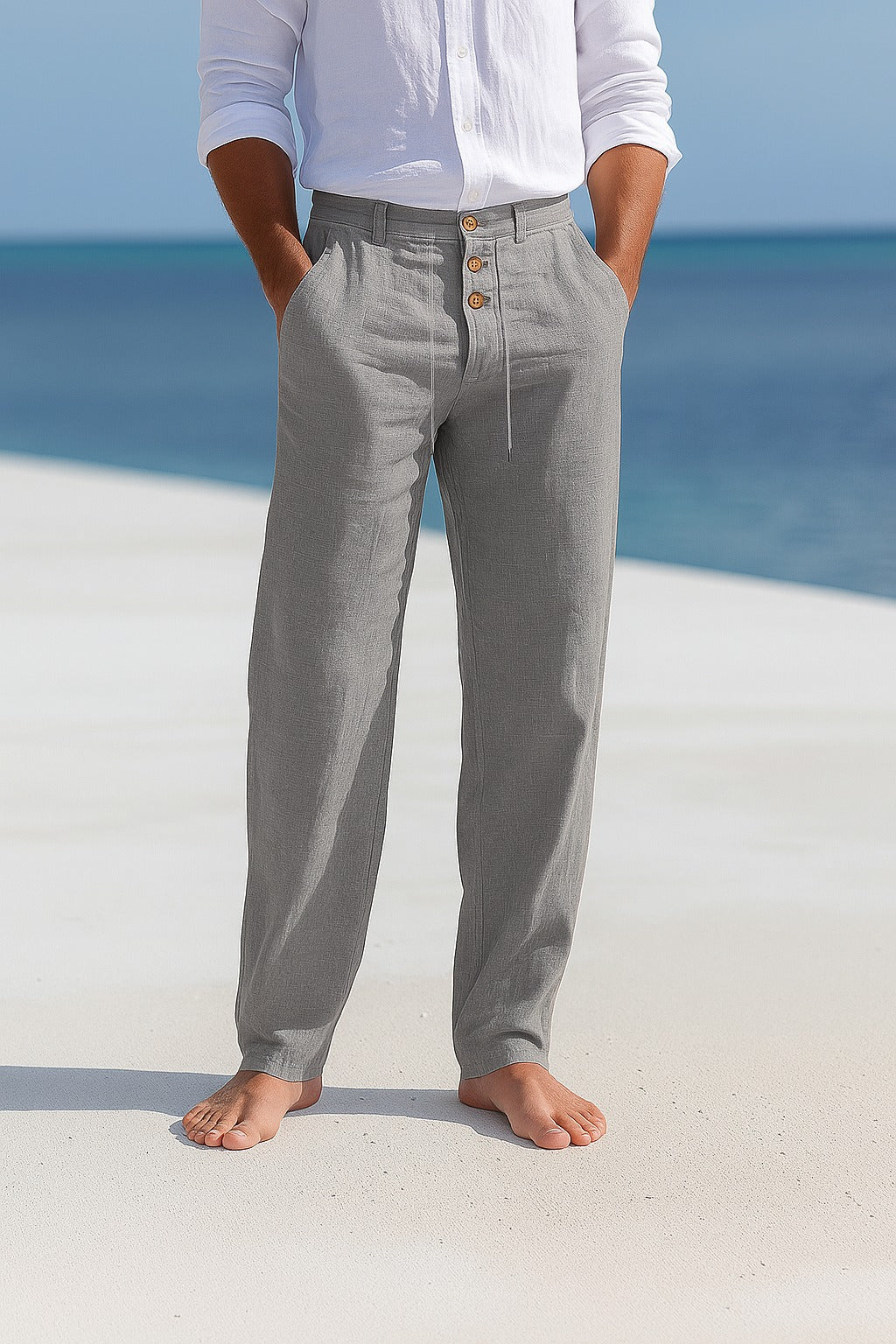 Men's Lightweight Linen Summer Pants with Adjustable Waist