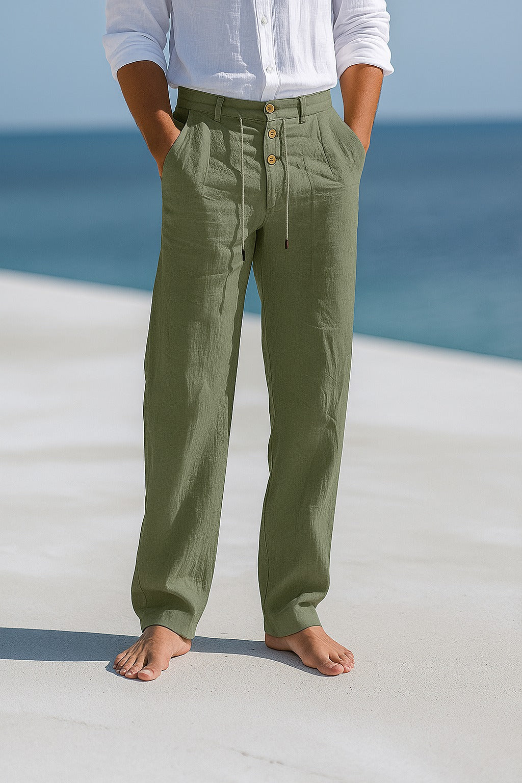 Men's Lightweight Linen Summer Pants with Adjustable Waist