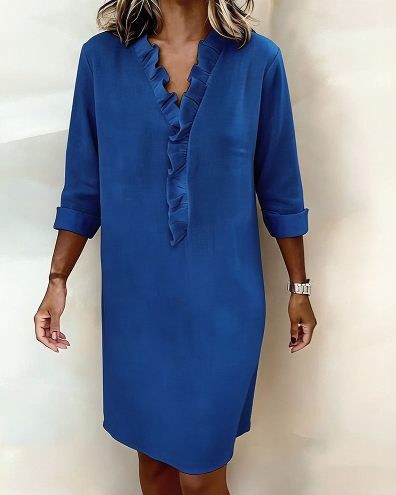 V-Neck Ruffled Dress
