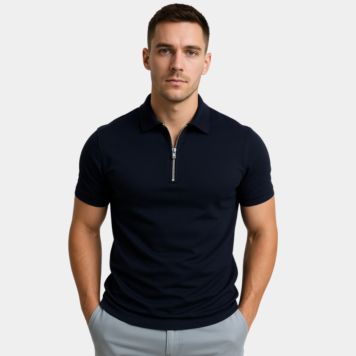 Men's Slim Fit Polo Shirt - Zip Neck