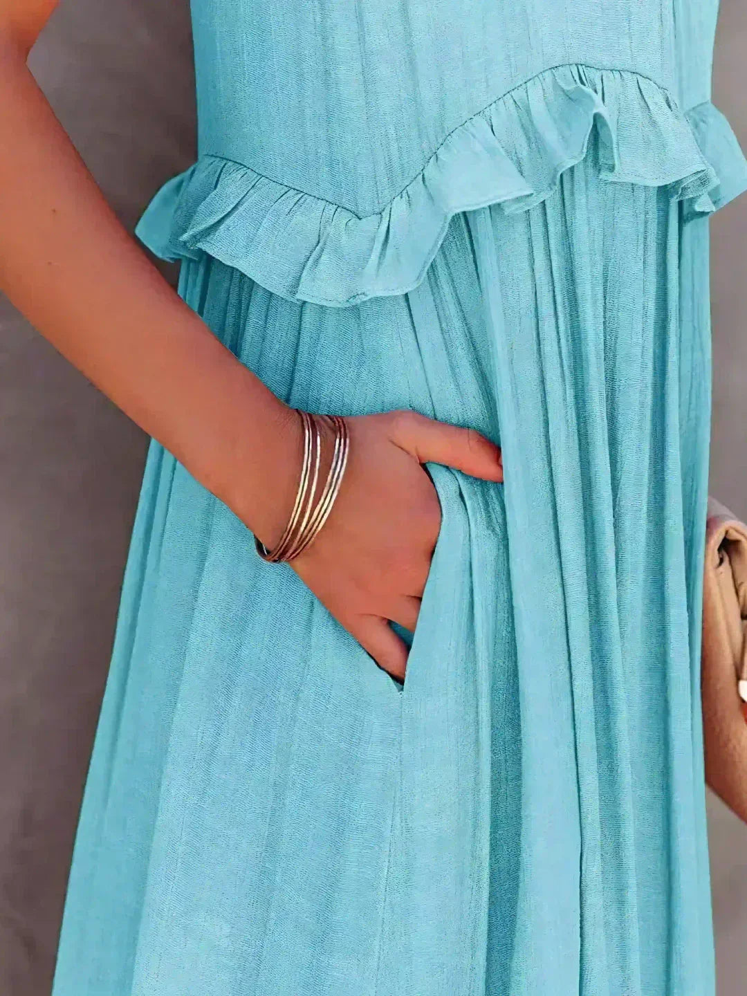 Delilah - Elegant Halter Neck Ruffle Trim Dress