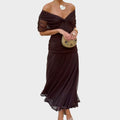 Women's Floral Maxi Dress for Wedding Guests with Off-the-Shoulder Neckline and Ruched Waist