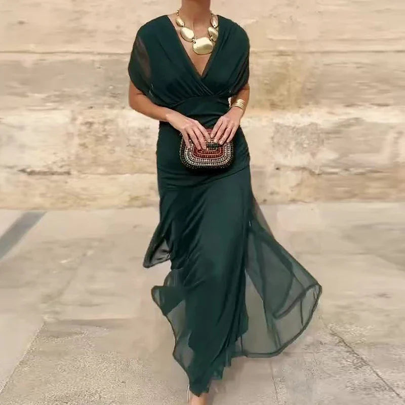 Women's Floral Maxi Dress for Wedding Guests with Off-the-Shoulder Neckline and Ruched Waist