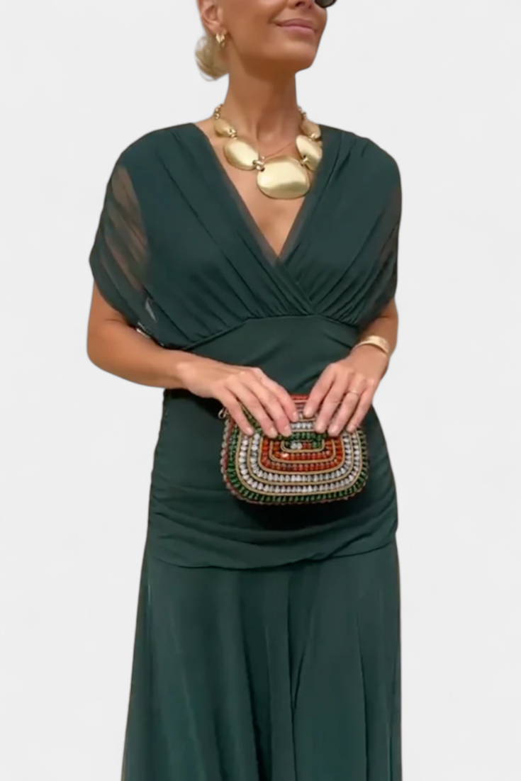Women's Floral Maxi Dress for Wedding Guests with Off-the-Shoulder Neckline and Ruched Waist