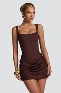 Women's Pleated Mini Dress with Square Neckline and Wide Straps