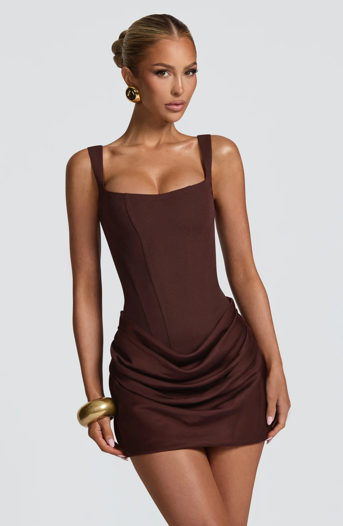 Women's Pleated Mini Dress with Square Neckline and Wide Straps