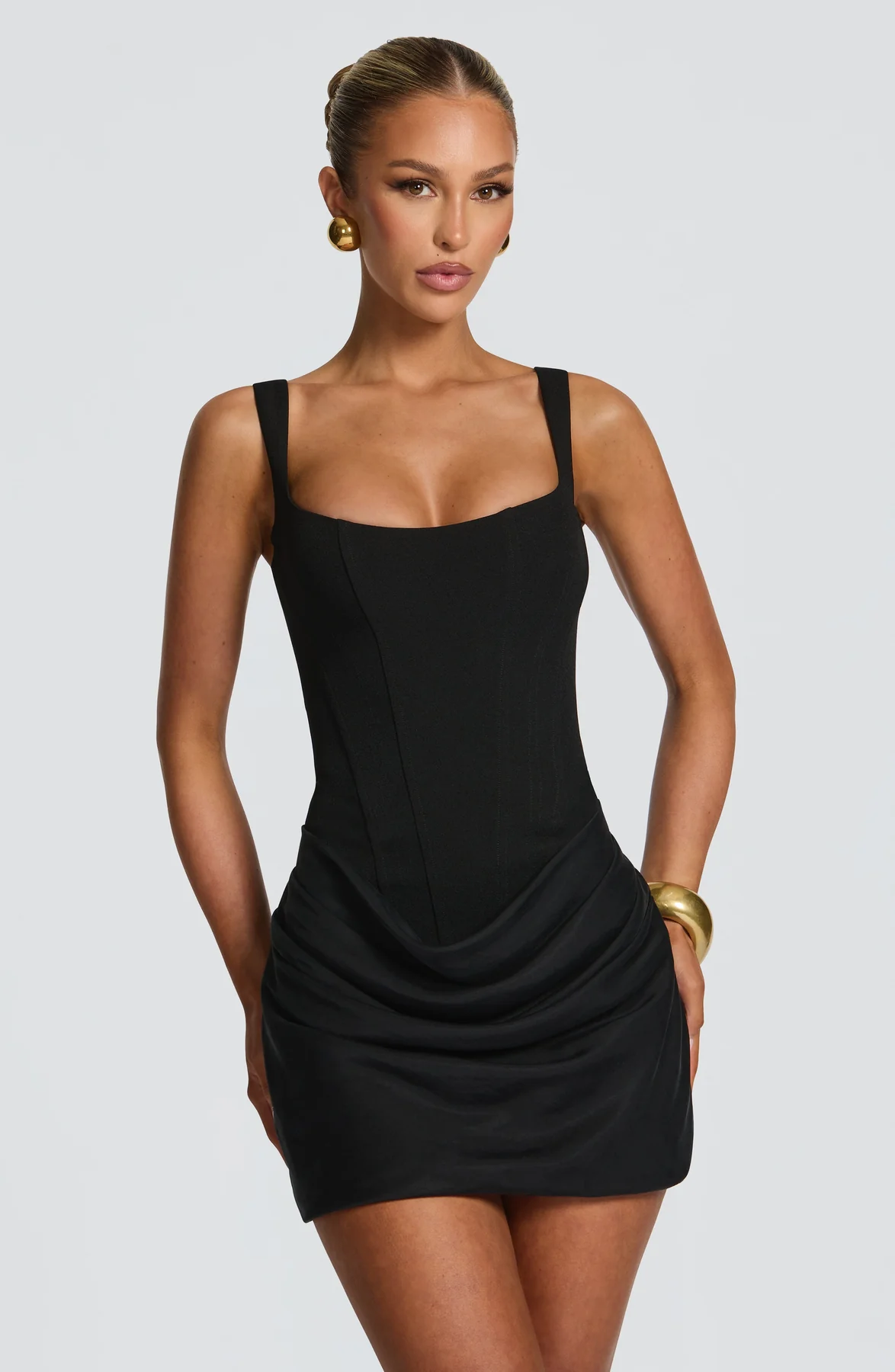 Women's Pleated Mini Dress with Square Neckline and Wide Straps