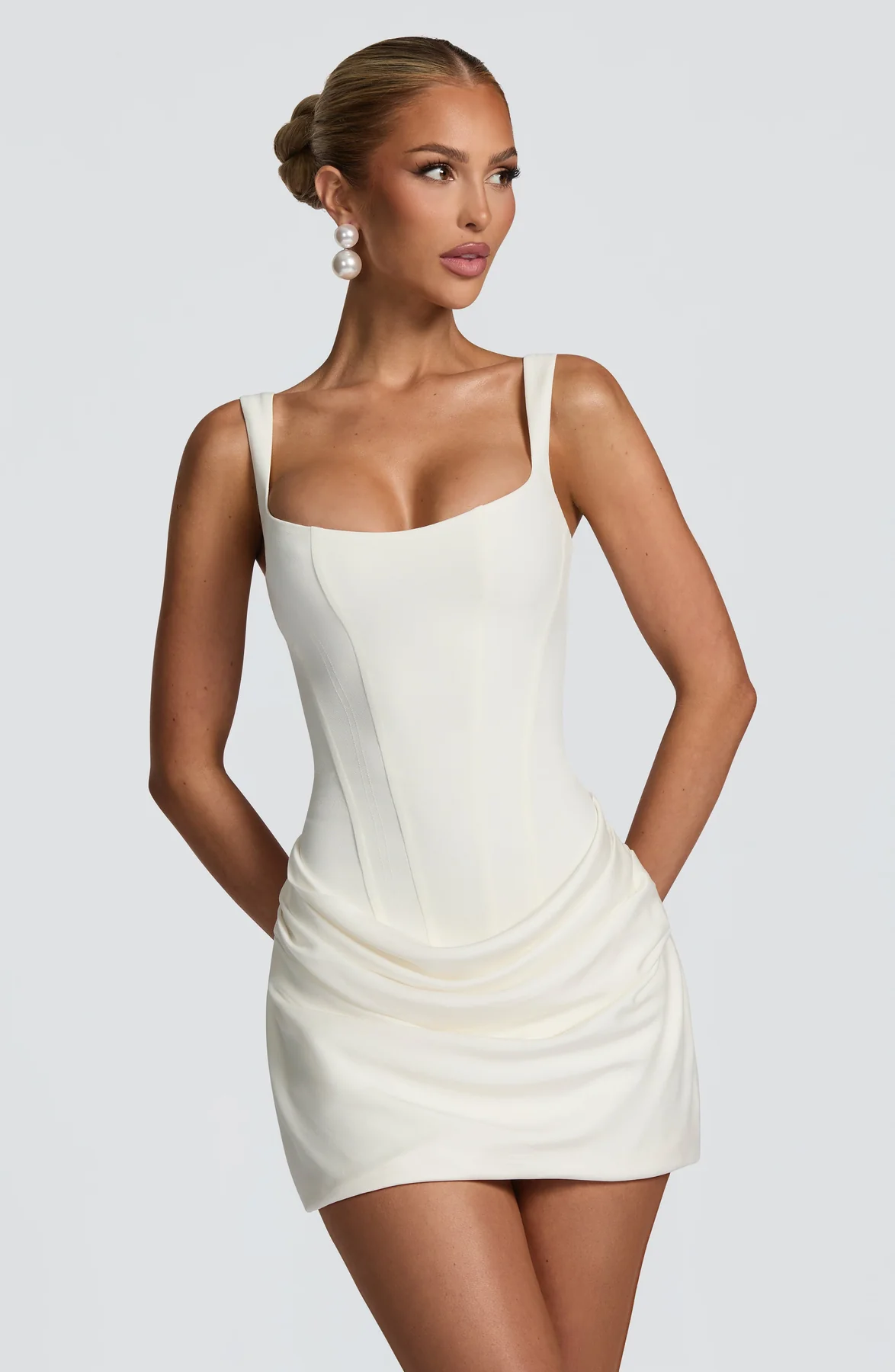 Women's Pleated Mini Dress with Square Neckline and Wide Straps