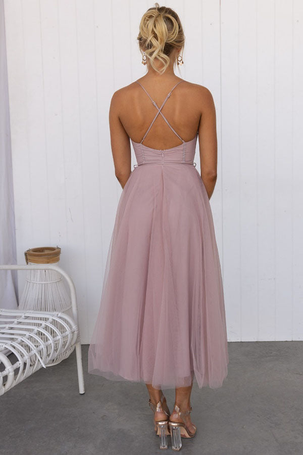 Ladies' corset midi dress with heart-shaped neckline and tulle skirt