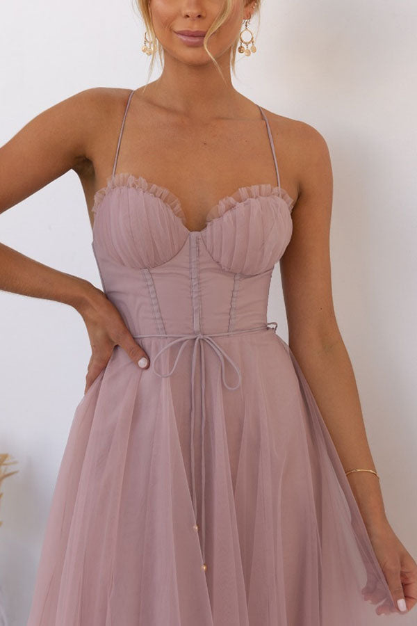 Ladies' corset midi dress with heart-shaped neckline and tulle skirt