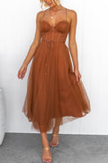 Ladies' corset midi dress with heart-shaped neckline and tulle skirt