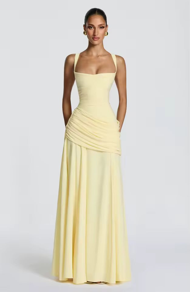 Ladies' Maxi Dress with Sweetheart Neckline and Asymmetrical Pleating