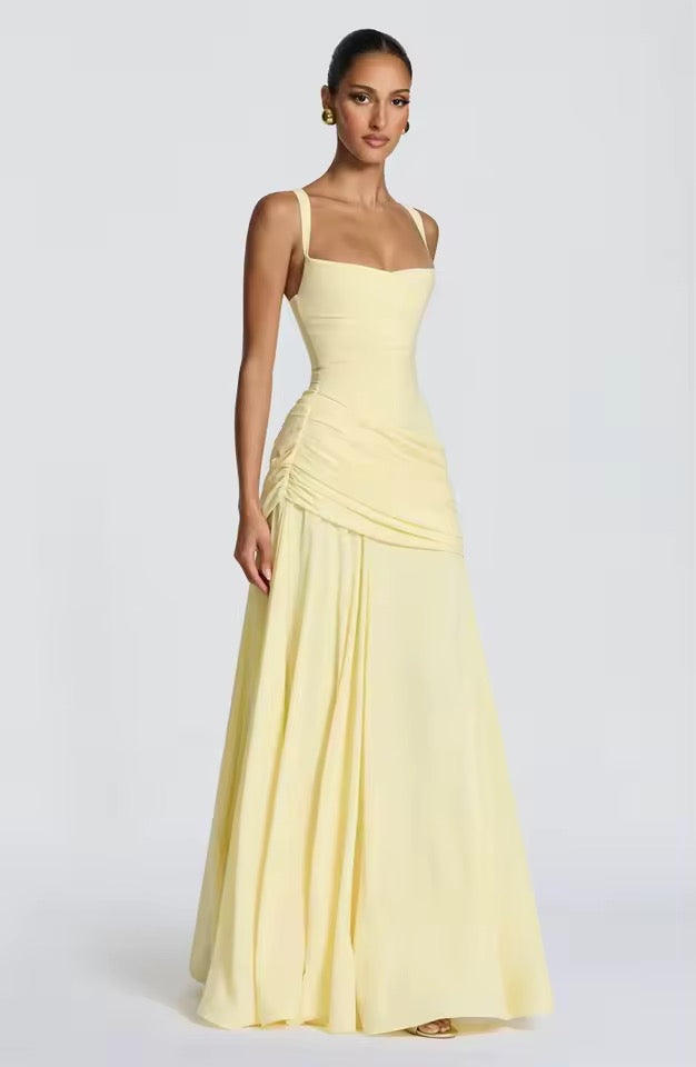 Ladies' Maxi Dress with Sweetheart Neckline and Asymmetrical Pleating