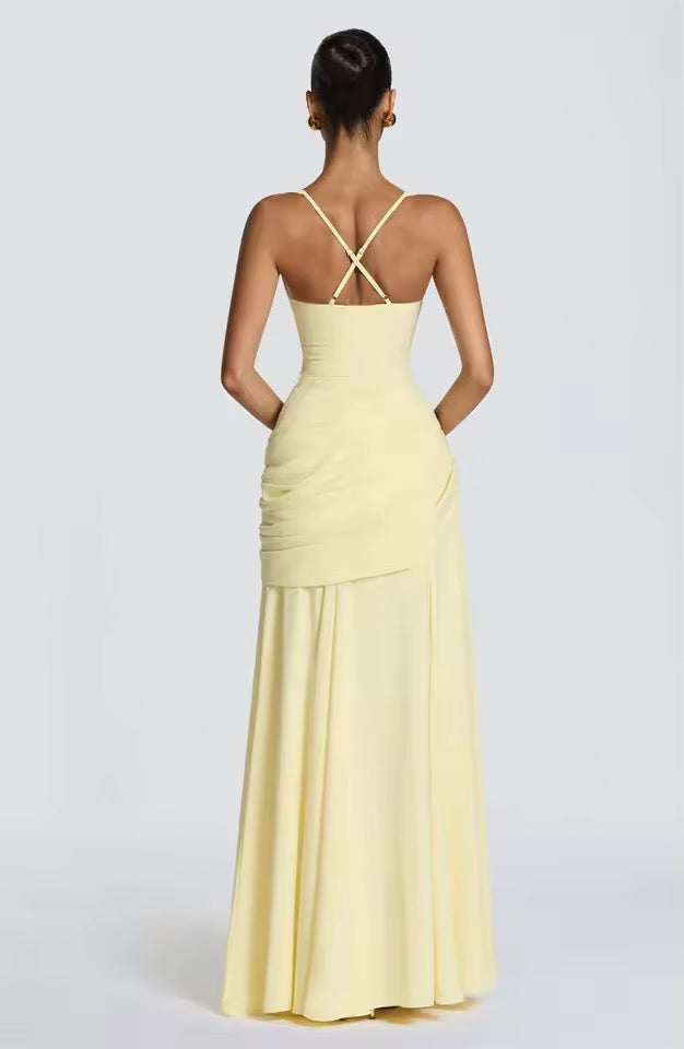 Ladies' Maxi Dress with Sweetheart Neckline and Asymmetrical Pleating