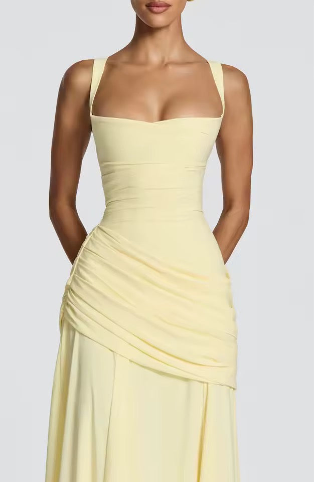 Ladies' Maxi Dress with Sweetheart Neckline and Asymmetrical Pleating
